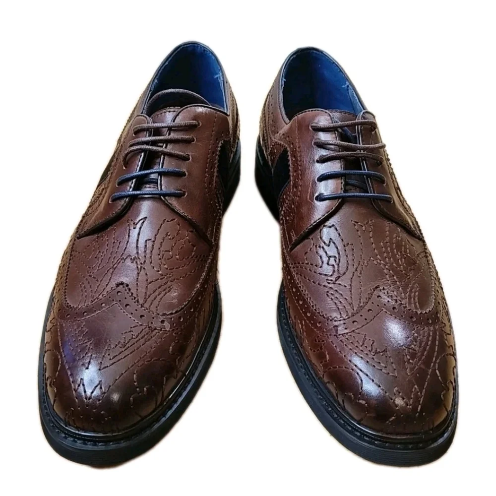 Robert Graham Oxford Wingtip Dress Shoes Men Sz 11 Brown Leather Lace Up RJ5310C
